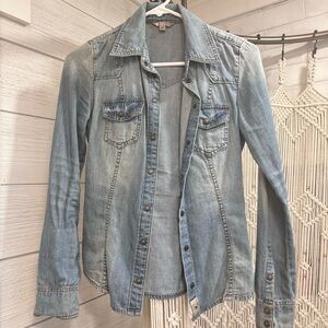 Guess Chambray Denim Jean button up down collared shirt XXS